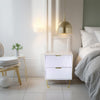 Set of 2 Bedside Table Storage End Table 2 Drawer Bedroom Living Room White Gold