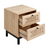 Two-Drawer Rattan Door Bedside Table Home Cabinet Bedroom Storage Black Frame UK