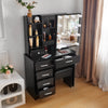 Dressing Table with LED Lights Mirror Stool Set Drawers Black Vanity Makeup Desk