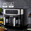Double Basket Air Fryer Oven Digital Cooker 9L Timer Oil Free Frying 2600W Black