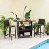 3 Piece Rattan Bar Height Table Patio Wicker Garden Bar Set Storage Shelf