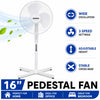 16” Pedestal Fan Stand Fan 3 Speed Adjustable Height Oscillating White UK