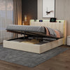 KING 5FT OTTOMAN STORAGE UPHOLSTERED BED FRAME WITH HEADBOARD & LED LIGHTS BEIGE
