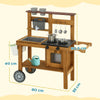 Wooden Mud Kitchen for Kids with Wheels, Stove, Stainless Steel Accessories