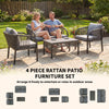 4 Piece Rattan Garden Furniture Set with Loveseat, Armchairs, Table, Grey