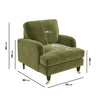 Green Velvet Armchair with Ruched Saddle Arms Wooden Gold Legs Traditional STyle