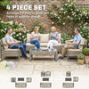 4 Piece Rattan Garden Furniture Set with 3-Seater Sofa, Armchairs, Table, Khaki