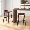 2 Pack Industrial Bar Height Stools Wooden Top Dining Stool Walnut w/Curved Seat