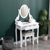 White Dressing Table Set with 5 Drawers Mirror and Stool Makeup Vanity Table