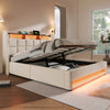 Upholstered King Bed w/ Remote LED & Type-C Port, Metal Slats, Linen, 135x190cm