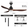 VONLUCE 52" Modern Ceiling Fan w Light & Remote 6 Speeds Reversible Motor 132cm
