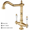 Kitchen Mixer Tap Vintage Dual Lever Kitchen Sink Taps Brass Water Tap Mixer