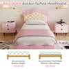 Single Bed Frame 3ft PU Leather Upholstered Bed with Adjustable Headboard Pink