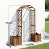 Wooden Garden Arch with 2 Planter Boxes, Outdoor Rose Arch Trellis, Carbonised