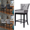 Linen Fabric Bar Stool Chair High Stools Breakfast Counter Padded Seat Wood Legs