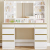 White Vanity Desk with LED Bulbs, Large Mirror, 9 Shelves Drawers Dressing Table