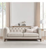 Dusk Chesterfield Stone Matte Velvet & Ash Wood Quilted 3 Seater Sofa RRP £899