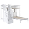 Bunk Bed with Stairs, Desk, Headboard Storage Solid Pine Wood Frame Kids Sleeper
