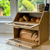 3 Compartment Bamboo Bread Bin Loaf Double Layer Storage Rack Box With Drawer