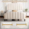 4FT6 DOUBLE BED UPHOLSTERED BED FRAME WITH HEADBOARD AND SOLID WOOD SLATS BEIGE