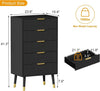 Black Fluted 5 Drawer Dresser Bedroom Nightstand Cabinet Wood Chest of Drawers