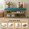 2-Tier Velvet Top Bamboo Gold Metal Shoe Rack Stand Shoe Storage Shelf Hallway