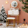 Modern Dressing Table Set with LED Light Mirror Stool 2 Drawers Storage Bedroom