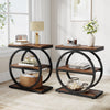 End Table Set of 2, Wooden Narrow Small Side Sofa Table with 3 Storage Shelves