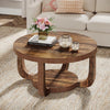 Round Coffee Table, 2-Tier Wooden Circle Center Coffee Table with Thick Tabletop