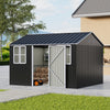 12FT x 10FT Galvanised Garden Tool Storage Shed with Lockable Door, Two Windows