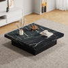 Square Coffee Table w/ 4 Sliding Drawers & Marble Look, 90x90x25cm, Modern Black