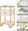 3-Tier Coffee Table w/ Tempered Glass Top Storage Drawer and Shelves Steel Frame