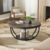 Round Coffee Table, 2-Tier Wooden Center Table w/ Storage Home Accent Table