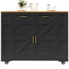 Rolling Kitchen Island on Wheels Storage Trolley w/ Large Cabinet Cupboard Black