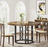 Round Dining Table 4-6 Seater, Rustic Wood Kitchen Dinner Table With Metal Base