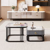 Square Nesting Coffee Table Set of 2 Stacking Side Tables with 2 Drawers Storage