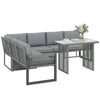 4 Piece Rattan Garden Furniture Set with 3 Loveseats, Table, Grey