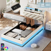 3ft Single Upholstered Bed with Hydraulic Storage, LED Headboard, Linen, Beige