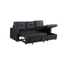 Newport Leather 3 Seater Pullout Sofa Bed with Storage Compartment-BLACK