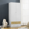 2 Door Wardrobe White Wardrobe with Drawers and Hanging Rod Refurbished