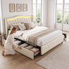 LED Luxury Chesterfield Bed Frame W/ Wingback Headboard & Charging Station 4ft6