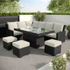 8 Seater Black Rattan Corner Garden Dining Set with Firepit Table FTR187