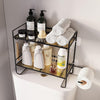 Black 2-Tier Over Toilet Storage Rack,Bathroom Organizer w/ 2 Hooks,Paper Holder