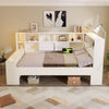 White Daybed Single Bed w/ L-Shape Storage Shelves & Charging Station, 90x190cm