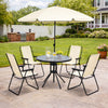 4 Seater Garden Dining Set with Parasol – Cream Folding Patio Table & Chairs Out
