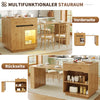 Extendable Dining Bar Table Wooden Kitchen Island with Cabinets & LED Lighting