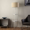 Floor Lamp Tripod Shelved Gloss White Cream Drum Shade Standing Modern 1.56m