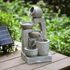 Solar Powered 5 Tier Water Feature Outdoor Polyresin Garden Fountain LED Lights