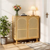 Wooden Buffet Sideboard Rattan Storage Cabinet Display Organiser Cupboard 2 Door