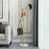 Metal Coat Rack Stand Hall Tree w/ 3-Tier Shelves 9 Hooks Marble Base Gold Frame